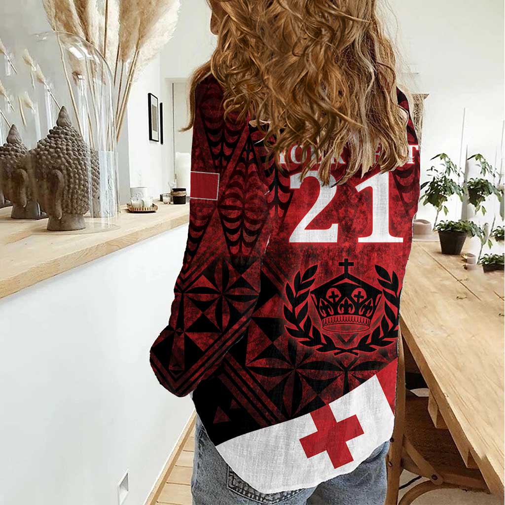 Custom Tonga XIII Rugby Tribal Tattoo Women Casual Shirt Mate Ma'a Tonga Kupesi Ngatu Grunge Style