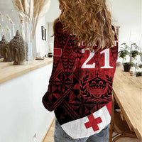 Custom Tonga XIII Rugby Tribal Tattoo Women Casual Shirt Mate Ma'a Tonga Kupesi Ngatu Grunge Style