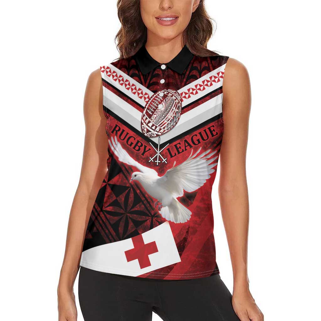 Custom Tonga XIII Rugby Tribal Tattoo Women Sleeveless Polo Shirt Mate Ma'a Tonga Kupesi Ngatu Grunge Style