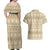 Pasifika Sataoa Pattern Simple Motif Couples Matching Off Shoulder Maxi Dress and Hawaiian Shirt Beige Tan LT9 - Polynesian Pride