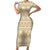 Pasifika Sataoa Pattern Simple Motif Family Matching Short Sleeve Bodycon Dress and Hawaiian Shirt Beige Tan LT9 Mom's Dress Beige Tan - Polynesian Pride