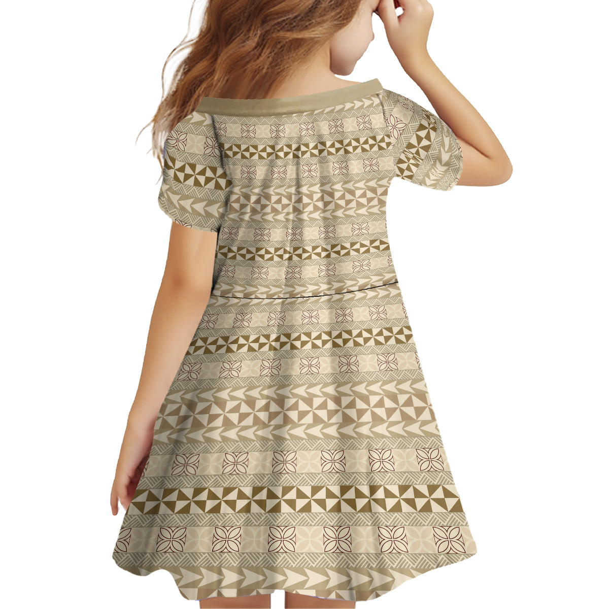 Pasifika Sataoa Pattern Simple Motif Family Matching Summer Maxi Dress and Hawaiian Shirt Beige Tan LT9 - Polynesian Pride