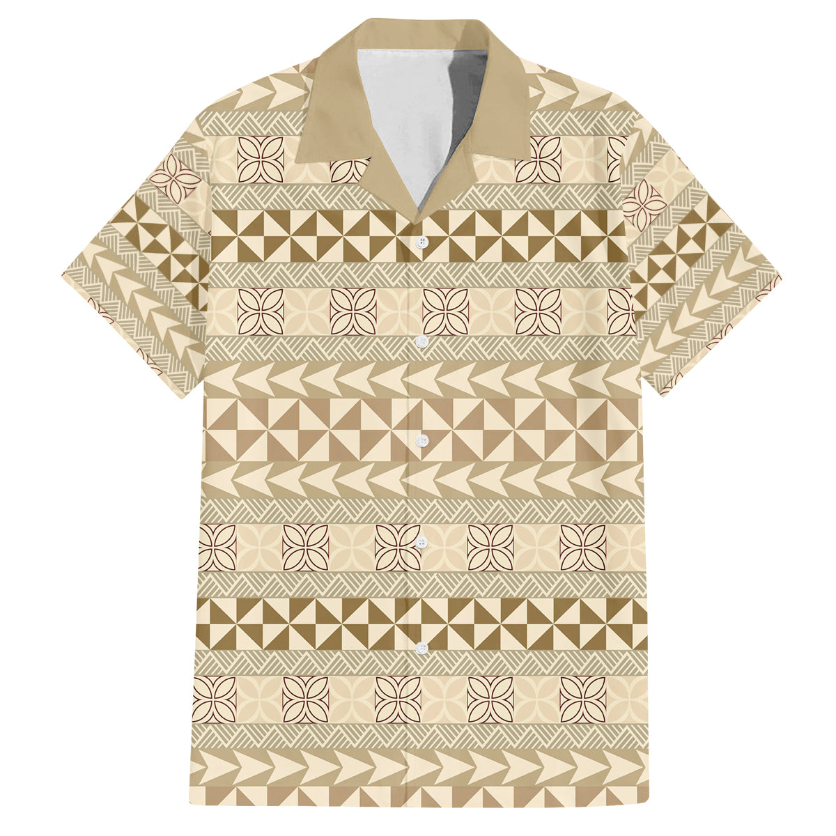 Pasifika Sataoa Pattern Simple Motif Family Matching Tank Maxi Dress and Hawaiian Shirt Beige Tan LT9 Dad's Shirt - Short Sleeve Beige Tan - Polynesian Pride
