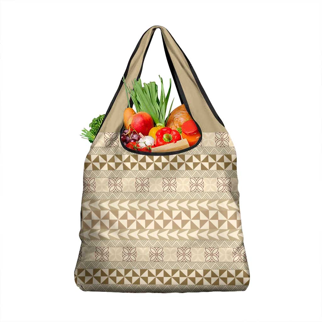 Pasifika Sataoa Pattern Simple Motif Grocery Bag Beige Tan LT9 1-pack One Size Beige Tan - Polynesian Pride