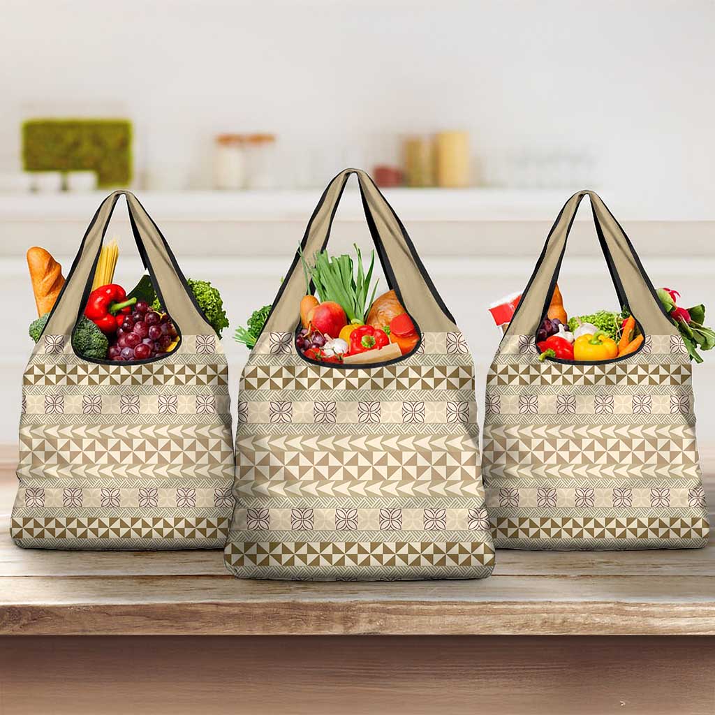 Pasifika Sataoa Pattern Simple Motif Grocery Bag Beige Tan LT9 3-pack One Size Beige Tan - Polynesian Pride