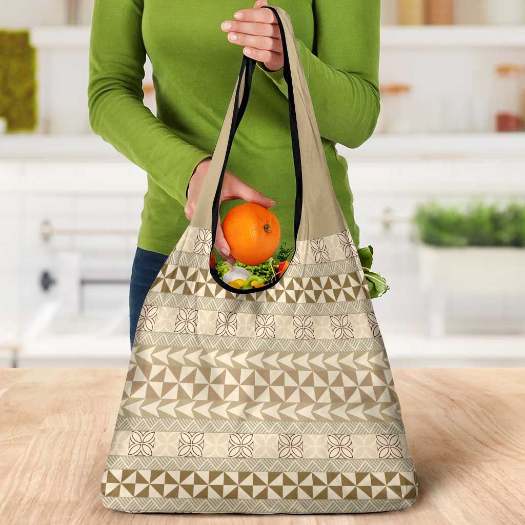 Pasifika Sataoa Pattern Simple Motif Grocery Bag Beige Tan LT9 - Polynesian Pride