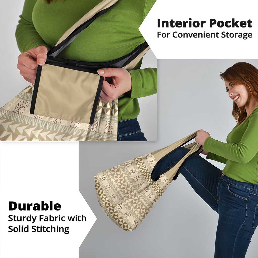 Pasifika Sataoa Pattern Simple Motif Grocery Bag Beige Tan LT9 - Polynesian Pride