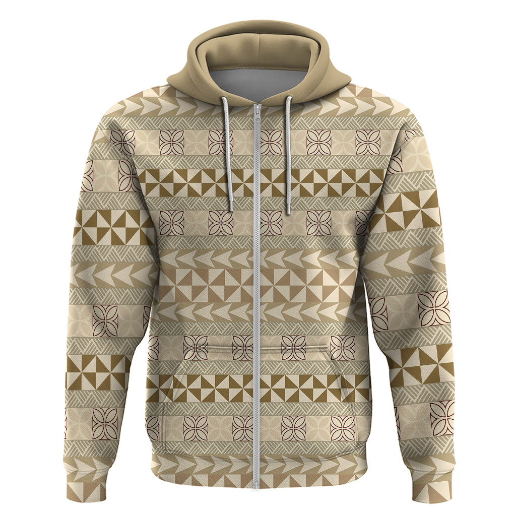 Pasifika Sataoa Pattern Simple Motif Hoodie Beige Tan LT9 Zip Hoodie Beige Tan - Polynesian Pride