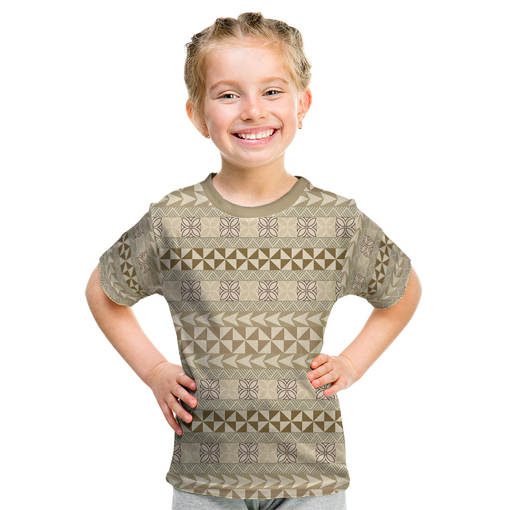 Pasifika Sataoa Pattern Simple Motif Kid T Shirt Beige Tan LT9 Beige Tan - Polynesian Pride