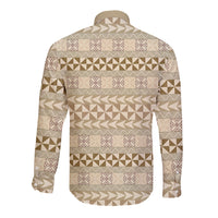 Pasifika Sataoa Pattern Simple Motif Long Sleeve Button Shirt Beige Tan LT9 - Polynesian Pride