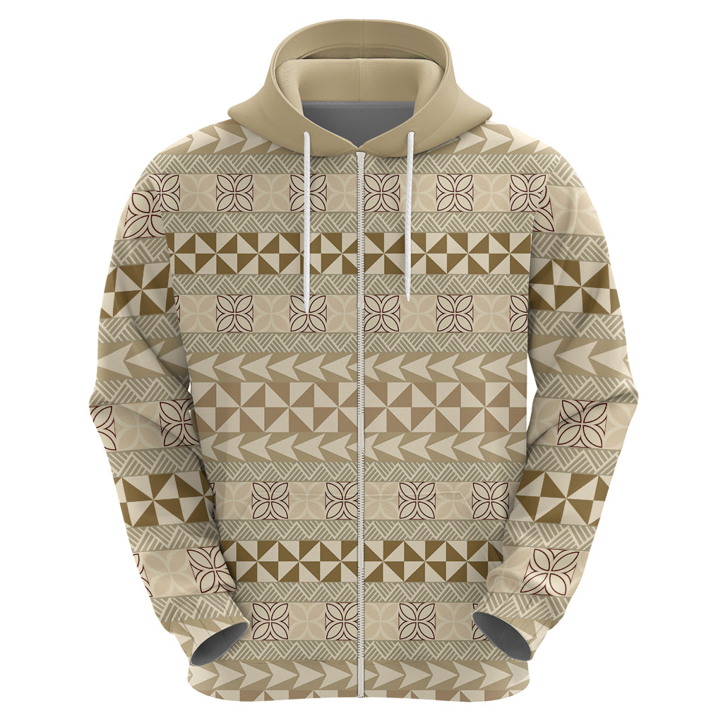 Pasifika Sataoa Pattern Simple Motif Zip Hoodie Beige Tan LT9 - Polynesian Pride