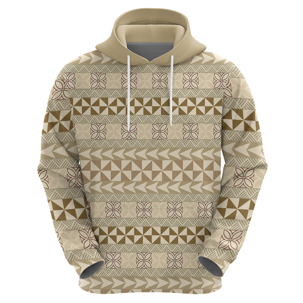 Pasifika Sataoa Pattern Simple Motif Zip Hoodie Beige Tan LT9 - Polynesian Pride