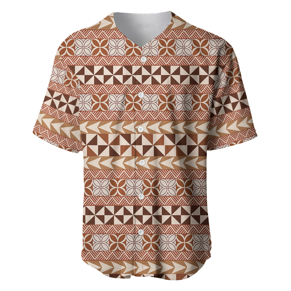 Pasifika Sataoa Pattern Simple Motif Baseball Jersey Brown Beige Tan LT9 Brown - Polynesian Pride