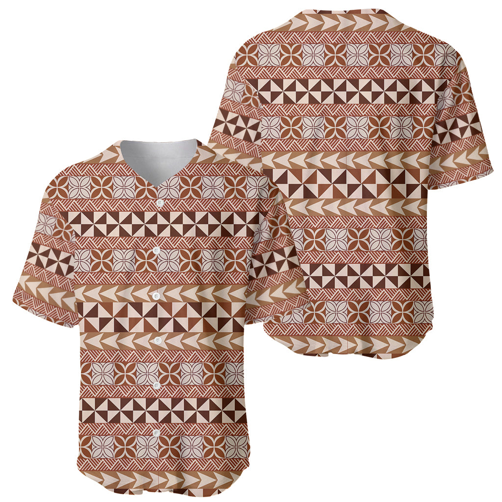 Pasifika Sataoa Pattern Simple Motif Baseball Jersey Brown Beige Tan LT9 - Polynesian Pride