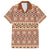 Pasifika Sataoa Pattern Simple Motif Family Matching Off Shoulder Long Sleeve Dress and Hawaiian Shirt Brown Beige Tan LT9 Dad's Shirt - Short Sleeve Brown - Polynesian Pride