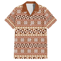 Pasifika Sataoa Pattern Simple Motif Family Matching Off Shoulder Short Dress and Hawaiian Shirt Brown Beige Tan LT9 Dad's Shirt - Short Sleeve Brown - Polynesian Pride