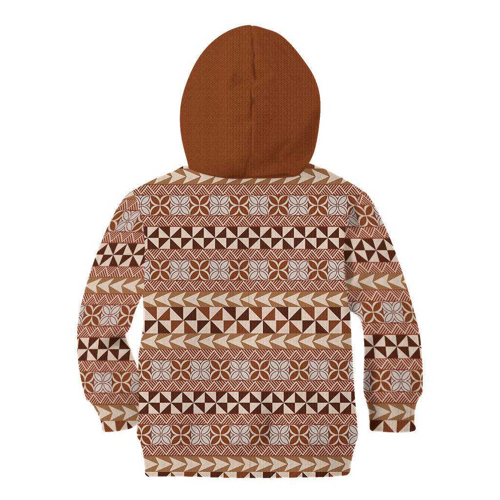Pasifika Sataoa Pattern Simple Motif Kid Hoodie Brown Beige Tan LT9 - Polynesian Pride