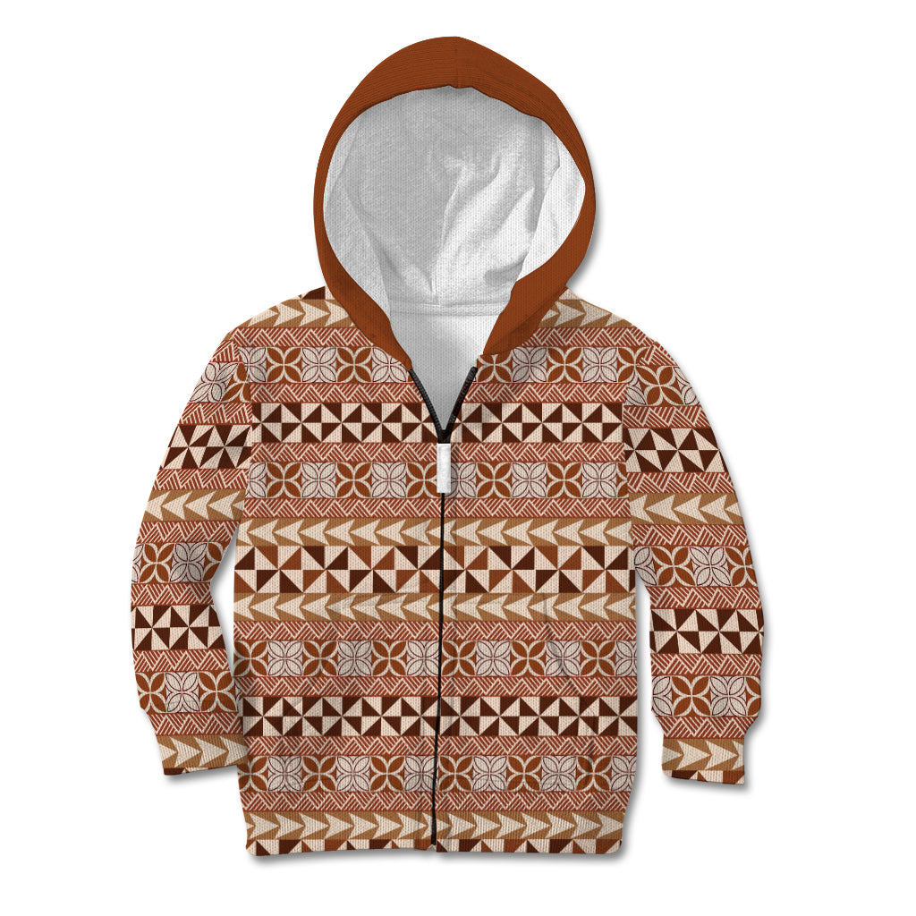 Pasifika Sataoa Pattern Simple Motif Kid Hoodie Brown Beige Tan LT9 Zip Hoodie Brown - Polynesian Pride
