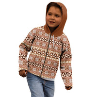 Pasifika Sataoa Pattern Simple Motif Kid Hoodie Brown Beige Tan LT9 - Polynesian Pride