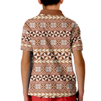 Pasifika Sataoa Pattern Simple Motif Kid Polo Shirt Brown Beige Tan LT9 - Polynesian Pride
