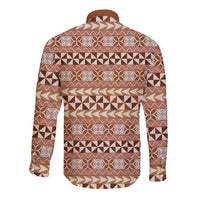 Pasifika Sataoa Pattern Simple Motif Long Sleeve Button Shirt Brown Beige Tan LT9 - Polynesian Pride