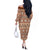 Pasifika Sataoa Pattern Simple Motif Off The Shoulder Long Sleeve Dress Brown Beige Tan LT9 - Polynesian Pride