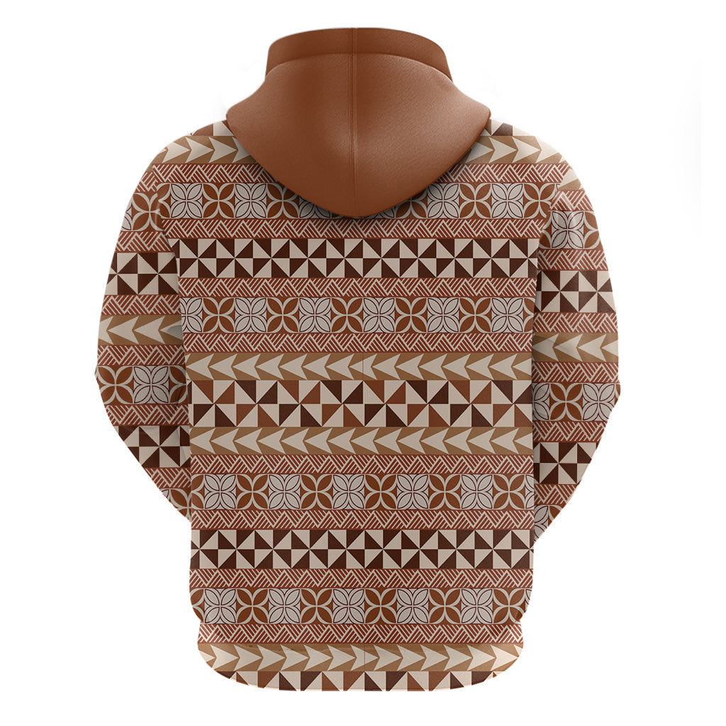 Pasifika Sataoa Pattern Simple Motif Zip Hoodie Brown Beige Tan LT9 - Polynesian Pride