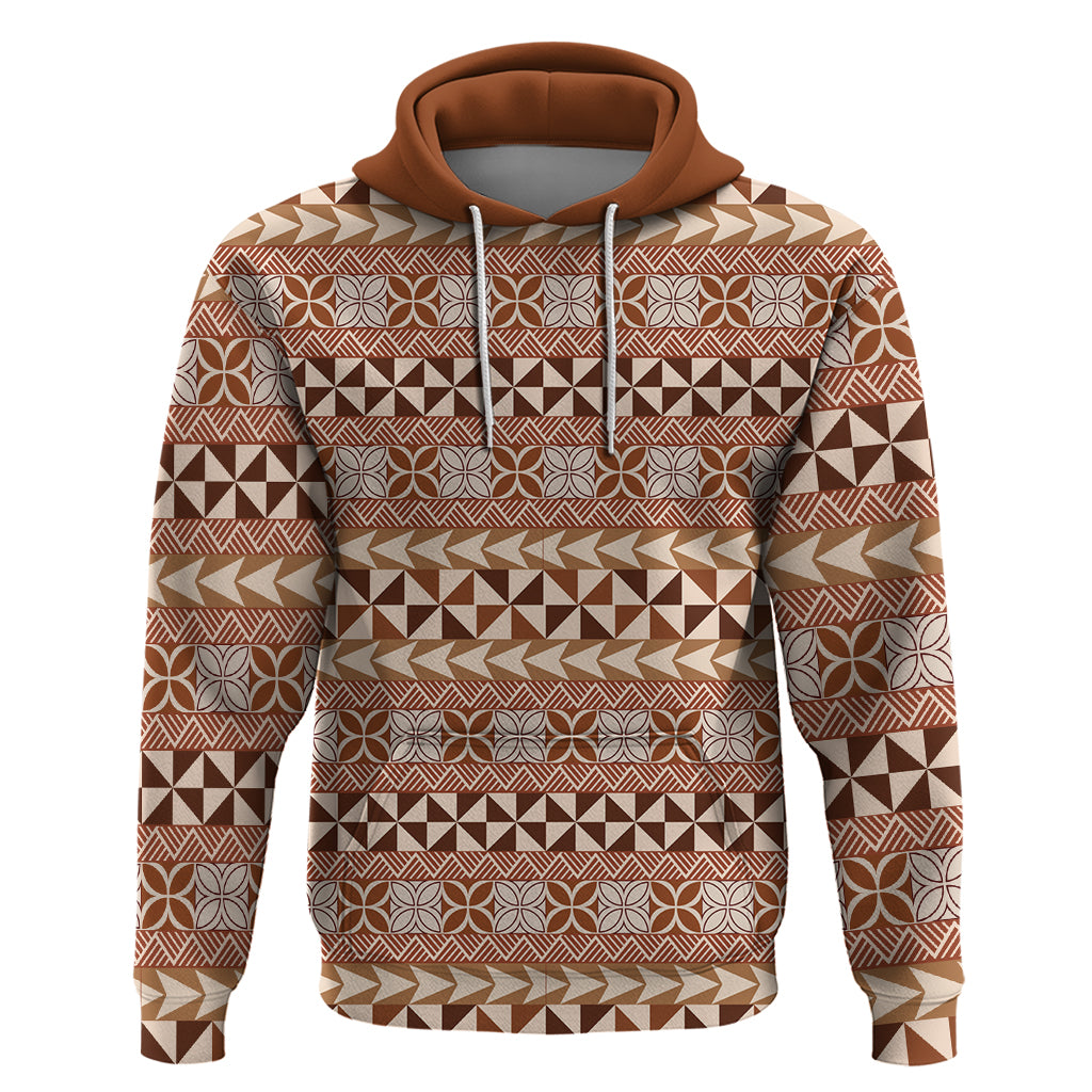 Pasifika Sataoa Pattern Simple Motif Zip Hoodie Brown Beige Tan LT9 Pullover Hoodie Brown - Polynesian Pride