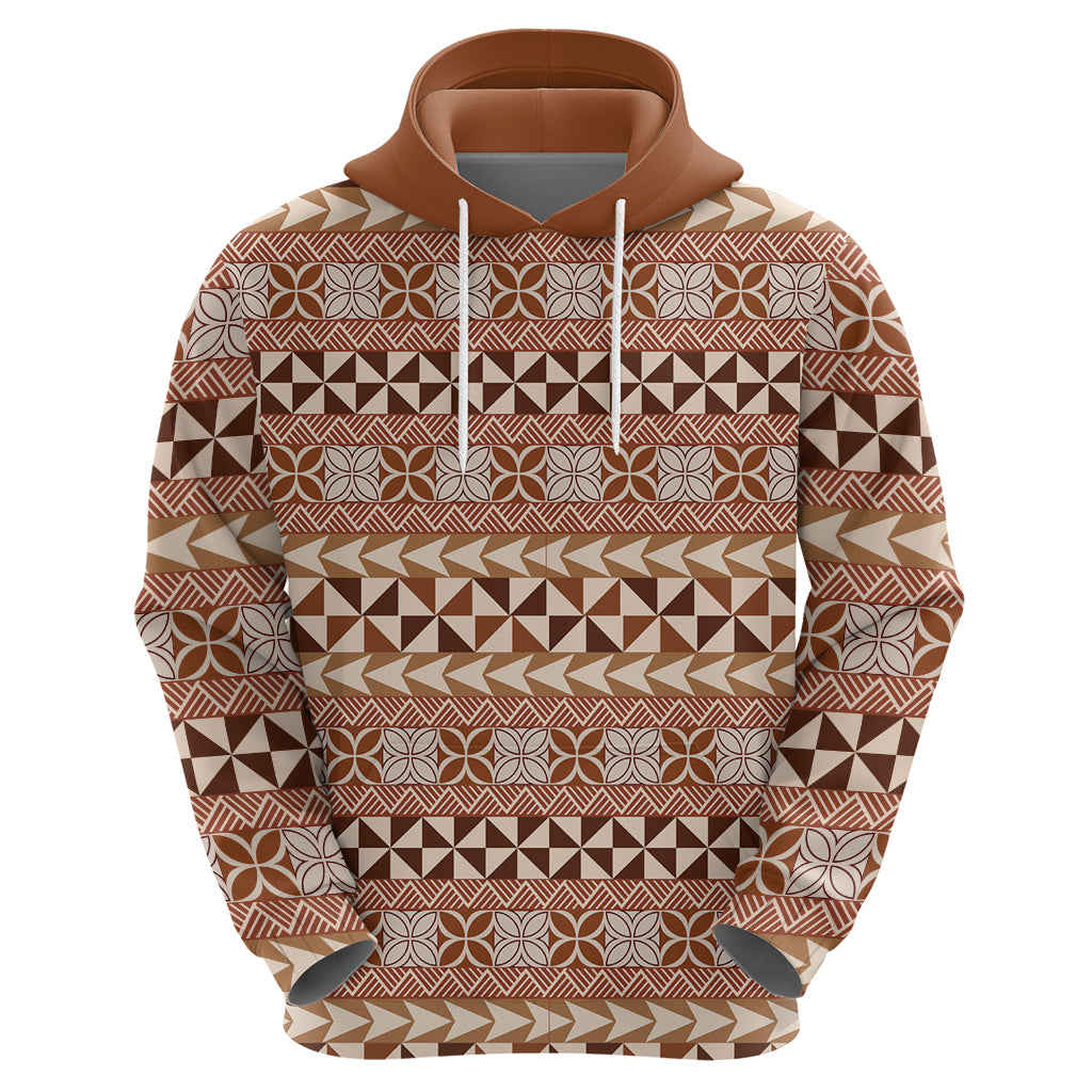 Pasifika Sataoa Pattern Simple Motif Zip Hoodie Brown Beige Tan LT9 - Polynesian Pride