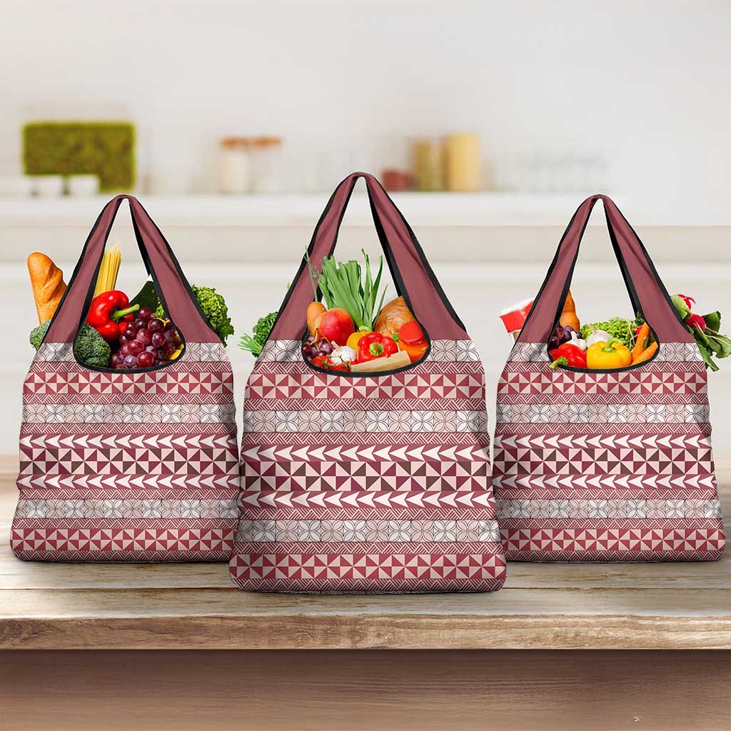 Pasifika Sataoa Pattern Simple Motif Grocery Bag Cherry LT9 3-pack One Size Cherry - Polynesian Pride