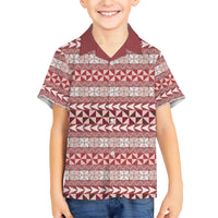 Pasifika Sataoa Pattern Simple Motif Kid Hawaiian Shirt Cherry LT9 Kid Cherry - Polynesian Pride