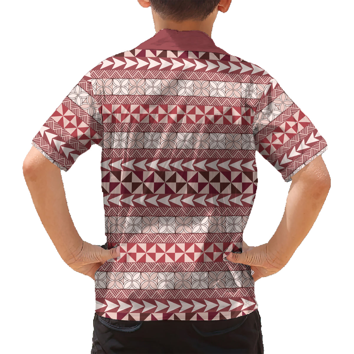 Pasifika Sataoa Pattern Simple Motif Kid Hawaiian Shirt Cherry LT9 - Polynesian Pride