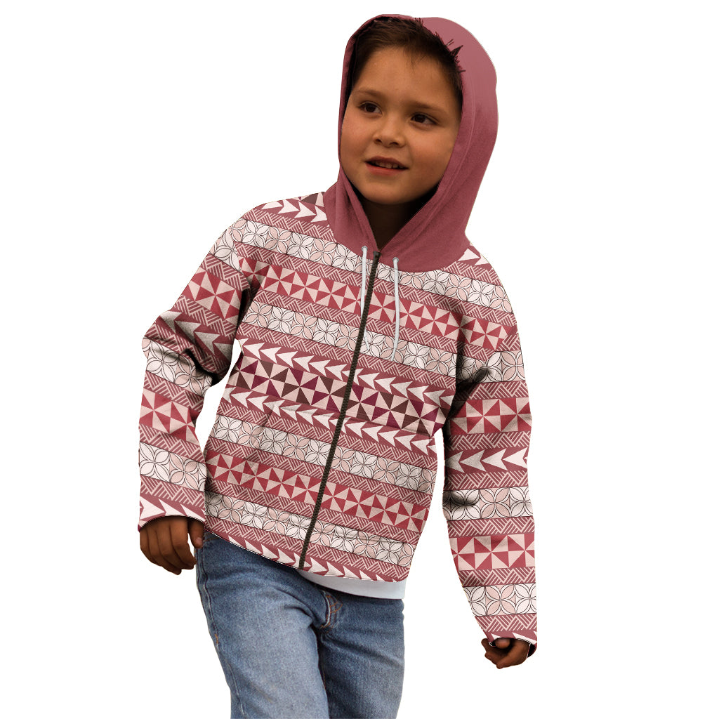 Pasifika Sataoa Pattern Simple Motif Kid Hoodie Cherry LT9 - Polynesian Pride