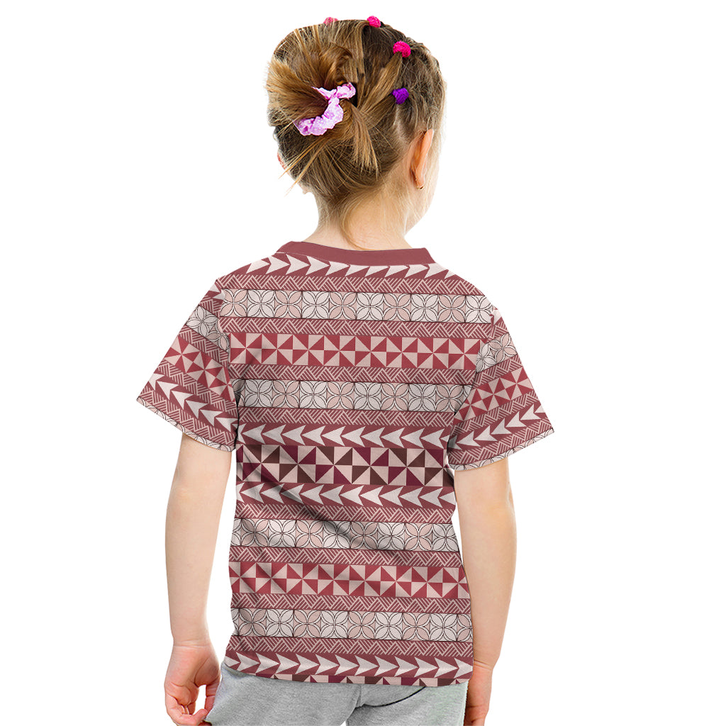 Pasifika Sataoa Pattern Simple Motif Kid T Shirt Cherry LT9 - Polynesian Pride