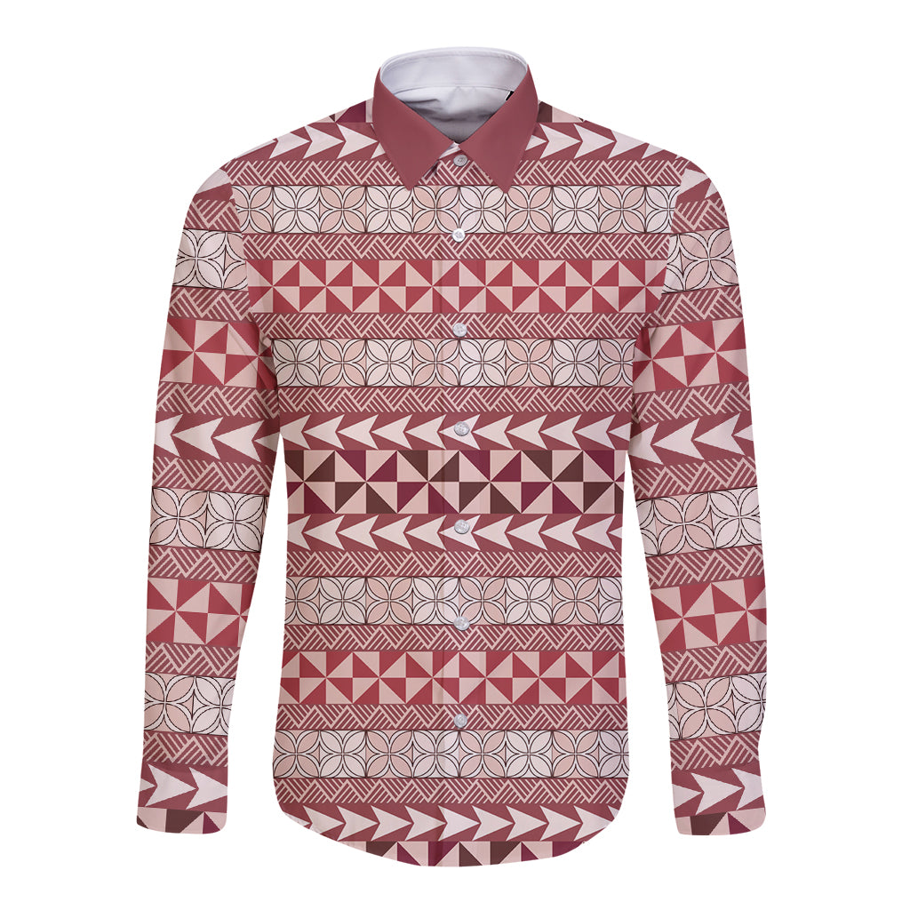 Pasifika Sataoa Pattern Simple Motif Long Sleeve Button Shirt Cherry LT9 Unisex Cherry - Polynesian Pride