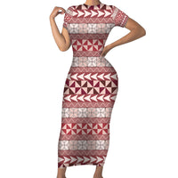 Pasifika Sataoa Pattern Simple Motif Short Sleeve Bodycon Dress Cherry LT9 Long Dress Cherry - Polynesian Pride