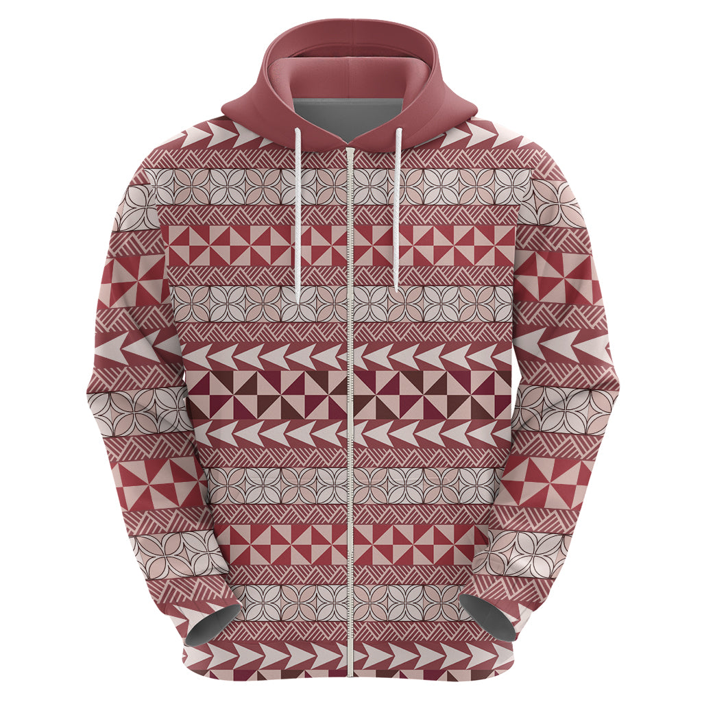 Pasifika Sataoa Pattern Simple Motif Zip Hoodie Cherry LT9 - Polynesian Pride