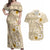 Pasifika Sataoa Pattern Plumeria Vintage Couples Matching Off Shoulder Maxi Dress and Hawaiian Shirt Beige Tan LT9 Beige Tan - Polynesian Pride