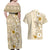 Pasifika Sataoa Pattern Plumeria Vintage Couples Matching Off Shoulder Maxi Dress and Hawaiian Shirt Beige Tan LT9 - Polynesian Pride