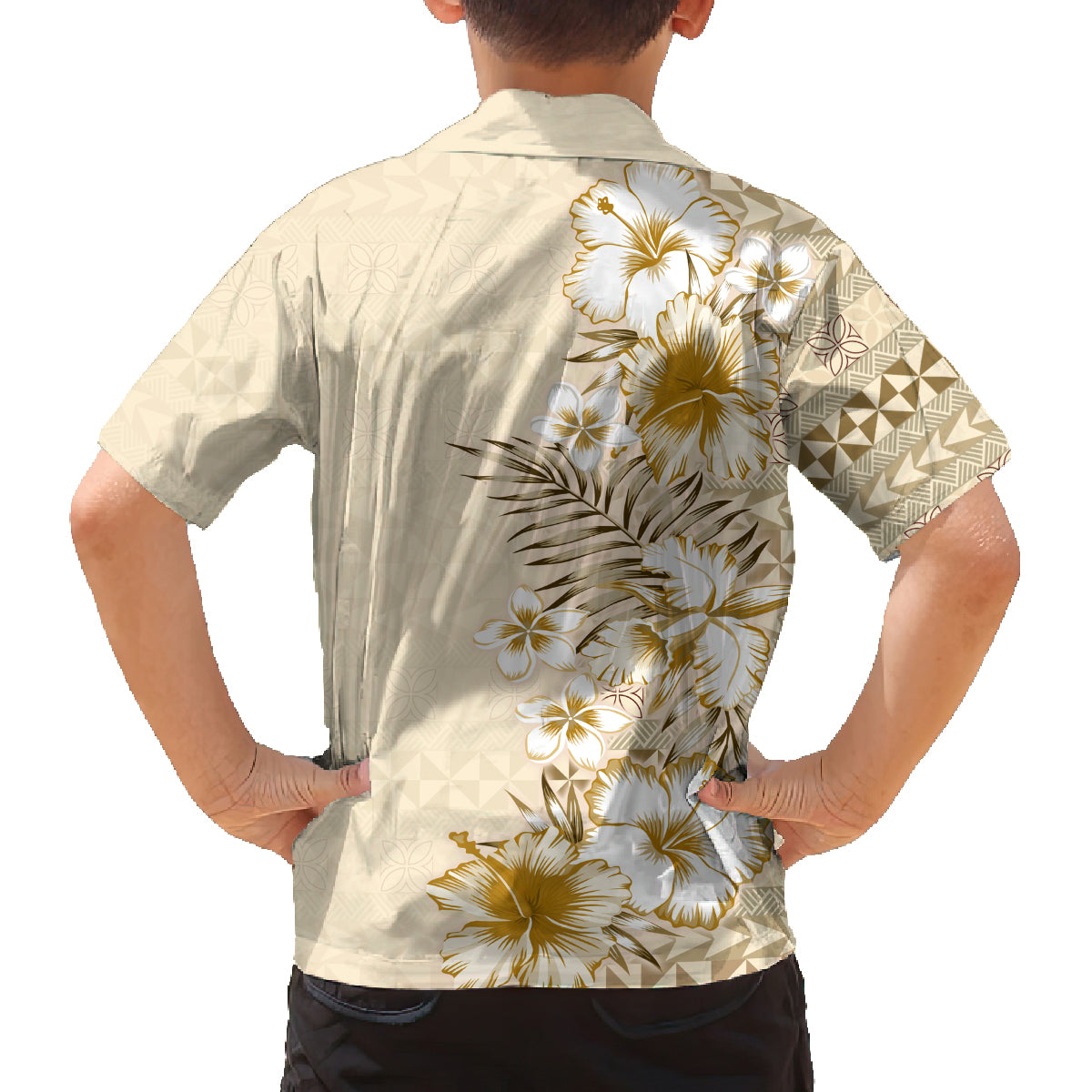 Pasifika Sataoa Pattern Plumeria Vintage Family Matching Long Sleeve Bodycon Dress and Hawaiian Shirt Beige Tan LT9 - Polynesian Pride
