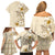 Pasifika Sataoa Pattern Plumeria Vintage Family Matching Off Shoulder Short Dress and Hawaiian Shirt Beige Tan LT9 - Polynesian Pride