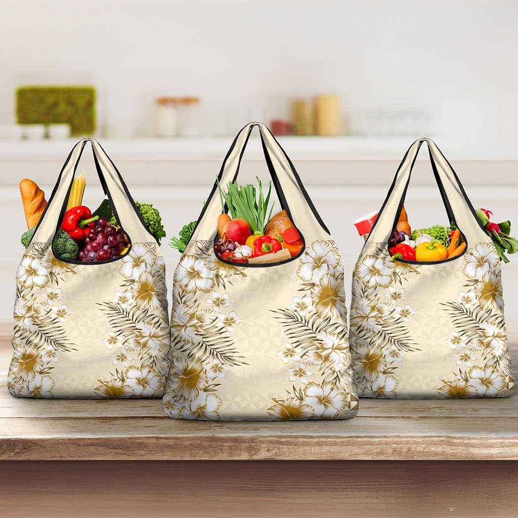 Pasifika Sataoa Pattern Plumeria Vintage Grocery Bag Beige Tan LT9 3-pack One Size Beige Tan - Polynesian Pride