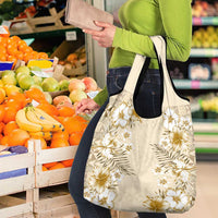 Pasifika Sataoa Pattern Plumeria Vintage Grocery Bag Beige Tan LT9 - Polynesian Pride