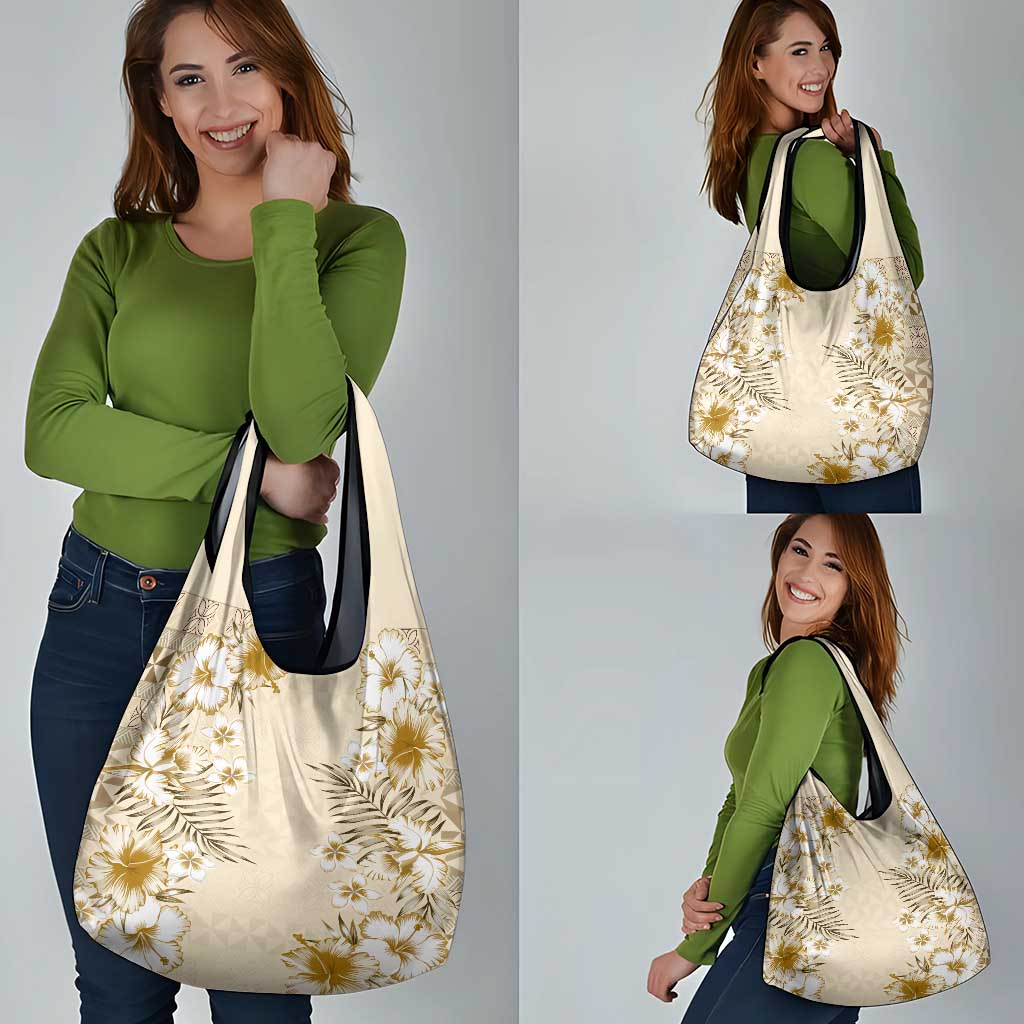 Pasifika Sataoa Pattern Plumeria Vintage Grocery Bag Beige Tan LT9 - Polynesian Pride