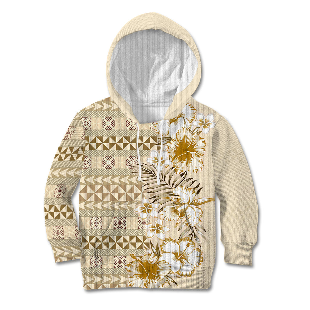 Pasifika Sataoa Pattern Plumeria Vintage Kid Hoodie Beige Tan LT9 Hoodie Beige Tan - Polynesian Pride