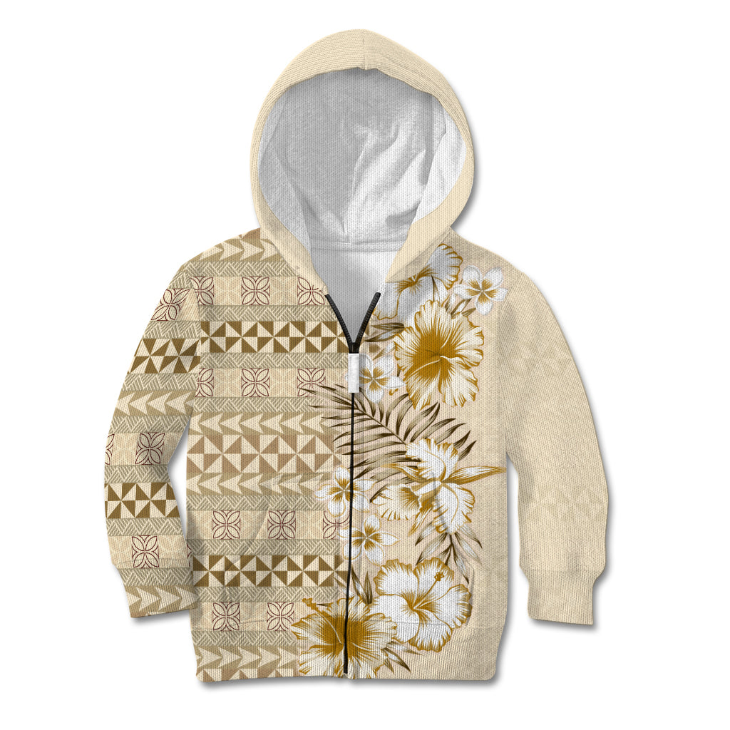 Pasifika Sataoa Pattern Plumeria Vintage Kid Hoodie Beige Tan LT9 Zip Hoodie Beige Tan - Polynesian Pride