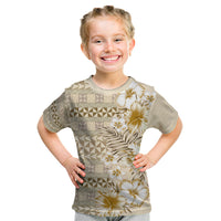 Pasifika Sataoa Pattern Plumeria Vintage Kid T Shirt Beige Tan LT9 Beige Tan - Polynesian Pride
