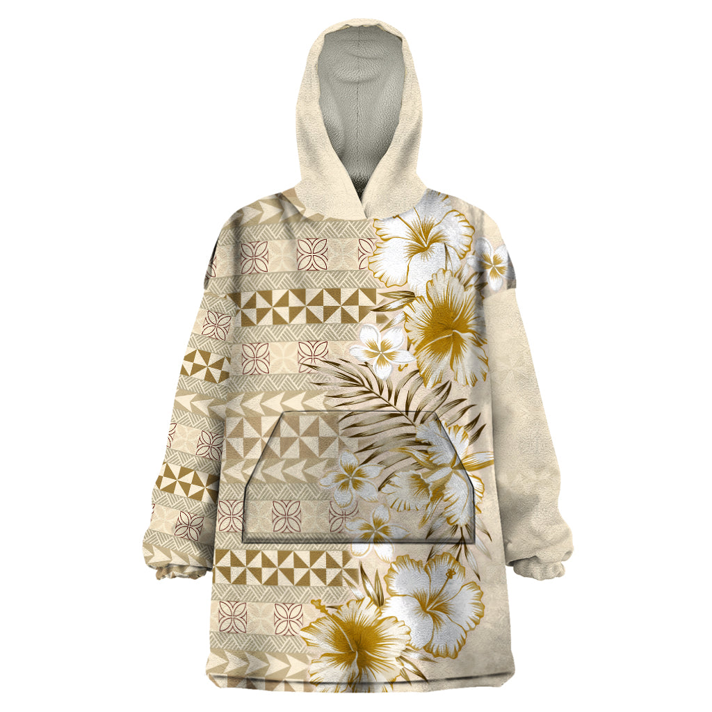 Pasifika Sataoa Pattern Plumeria Vintage Wearable Blanket Hoodie Beige Tan LT9 One Size Beige Tan - Polynesian Pride