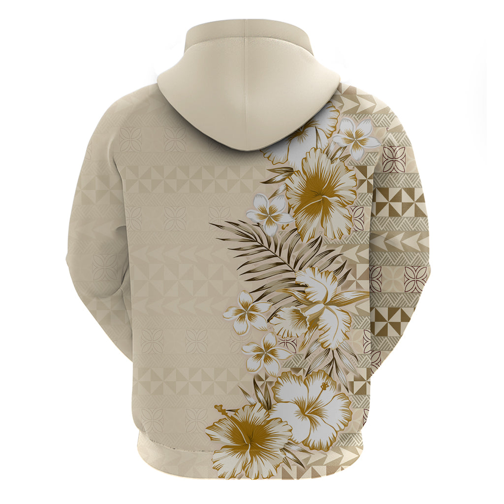 Pasifika Sataoa Pattern Plumeria Vintage Zip Hoodie Beige Tan LT9 - Polynesian Pride