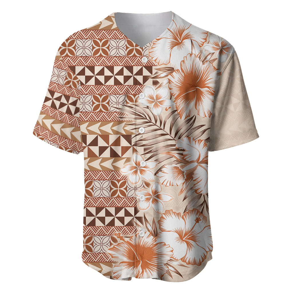 Pasifika Sataoa Pattern Plumeria Vintage Baseball Jersey Brown Beige Tan LT9 Brown - Polynesian Pride